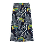 Illusion Toucan Print Cotton Front Slit Maxi Skirt