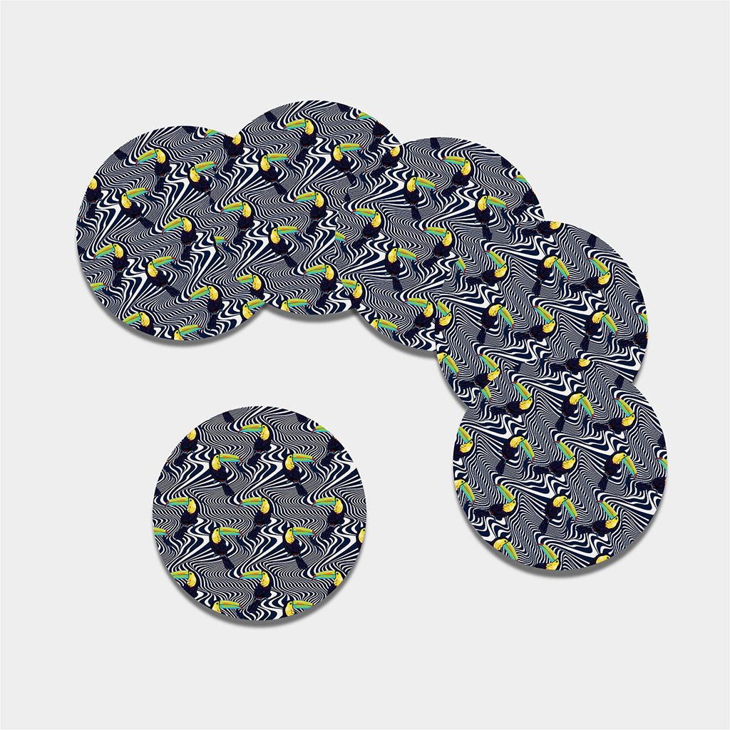 Illusion Toucan Print Leather Coaster Set