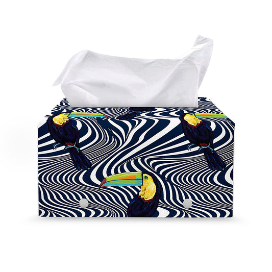 Illusion Toucan Print Leather Tissue Box Cover