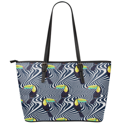 Illusion Toucan Print Leather Tote Bag