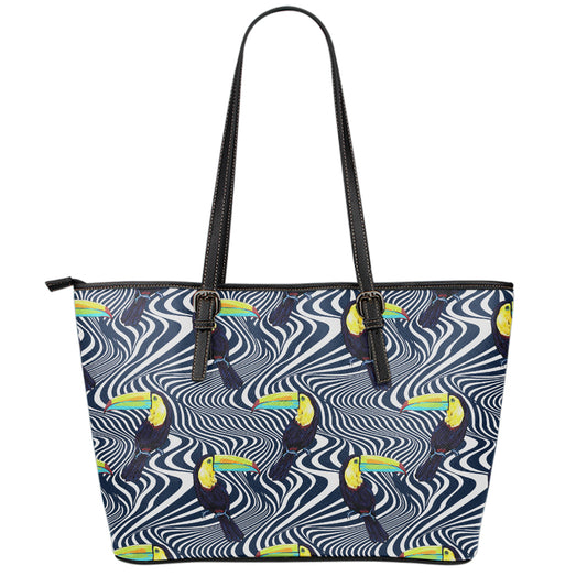 Illusion Toucan Print Leather Tote Bag