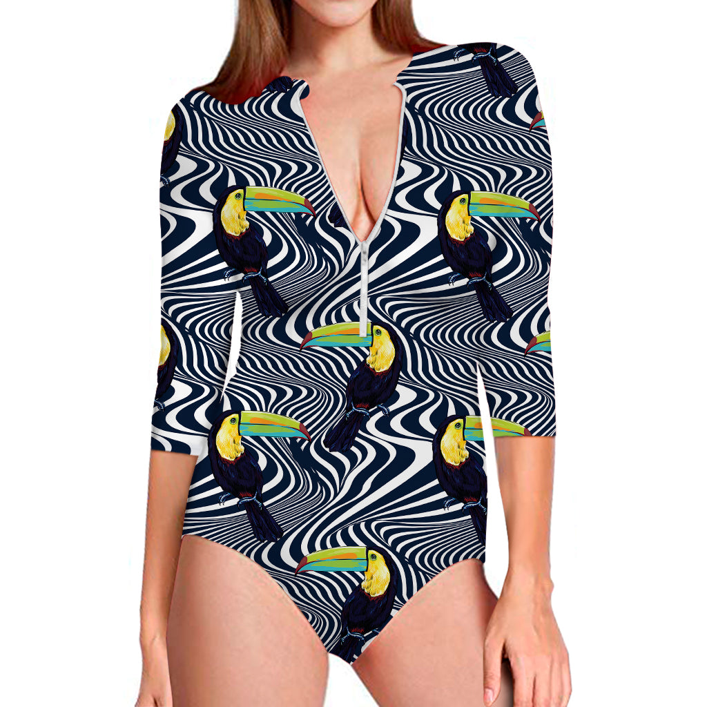 Illusion Toucan Print Long Sleeve Swimsuit