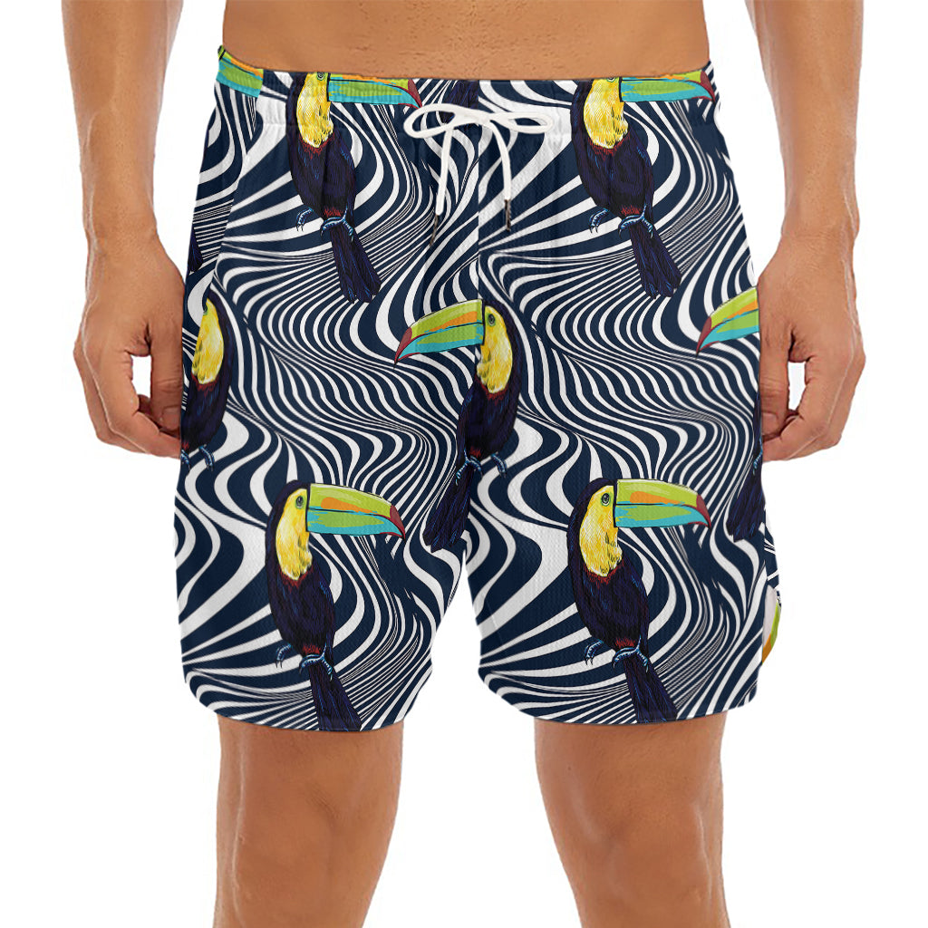 Illusion Toucan Print Men's Split Running Shorts
