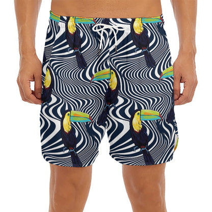Illusion Toucan Print Men's Split Running Shorts
