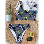 Illusion Toucan Print One Shoulder Bikini Top