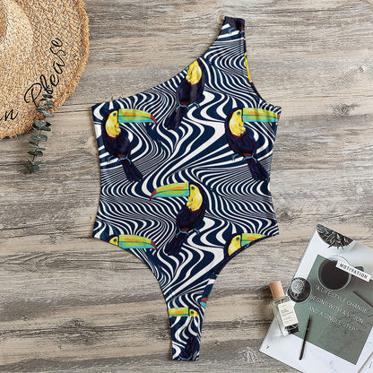 Illusion Toucan Print One Shoulder Bodysuit