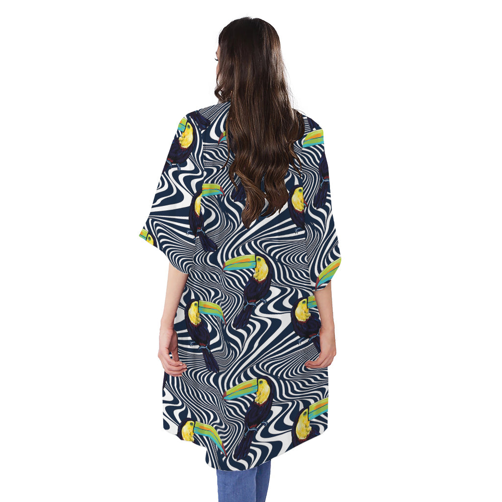 Illusion Toucan Print Open Front Beach Cover Up