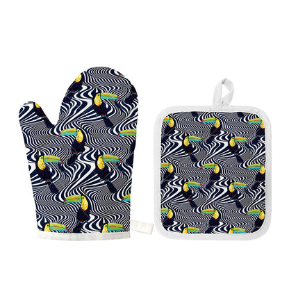 Illusion Toucan Print Oven Mitt And Pot Holder Set