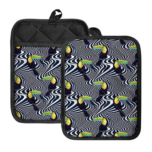 Illusion Toucan Print Pot Holders With Pocket