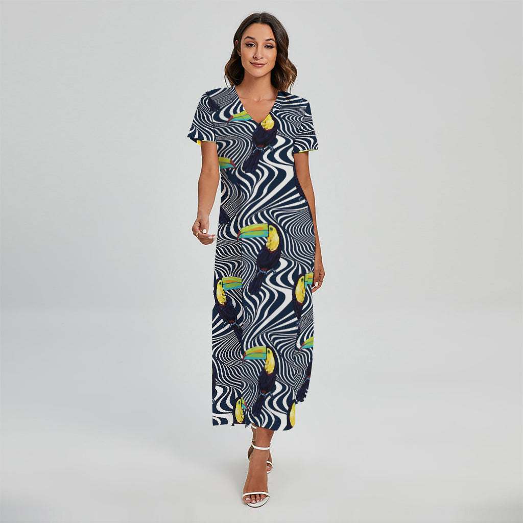 Illusion Toucan Print Short Sleeve Maxi Dress