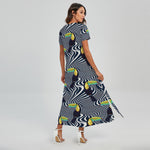 Illusion Toucan Print Short Sleeve Maxi Dress