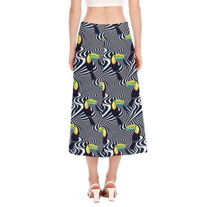 Illusion Toucan Print Side Slit Midi Skirt