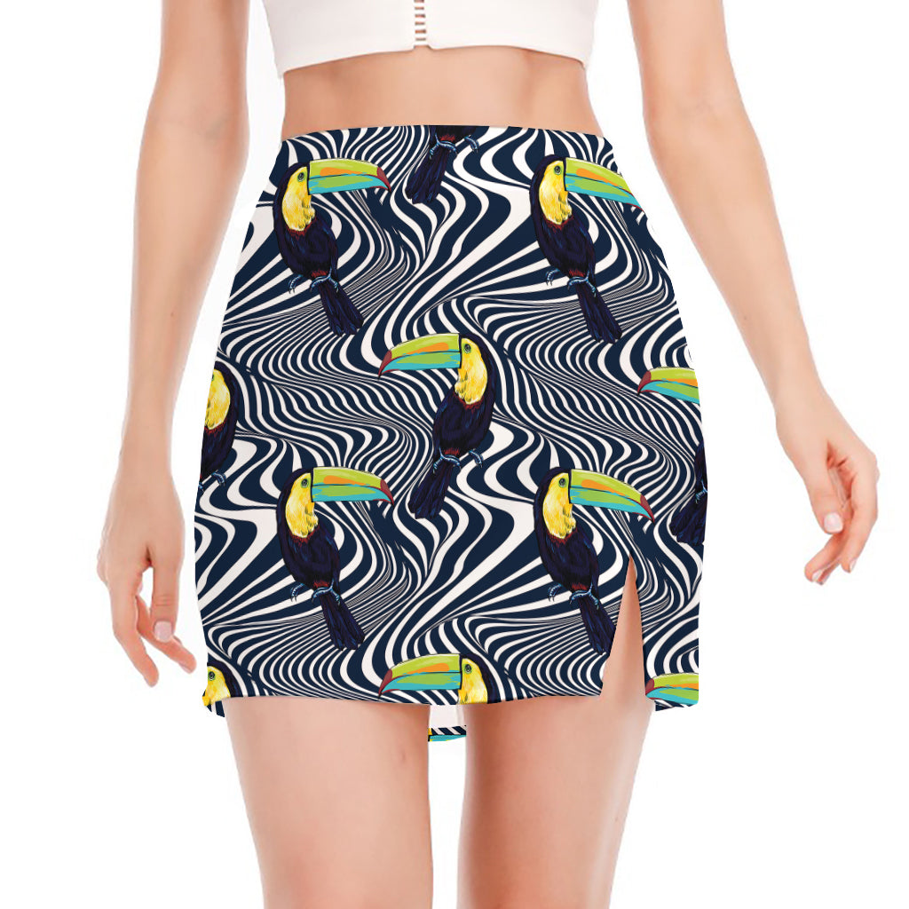 Illusion Toucan Print Side Slit Mini Skirt