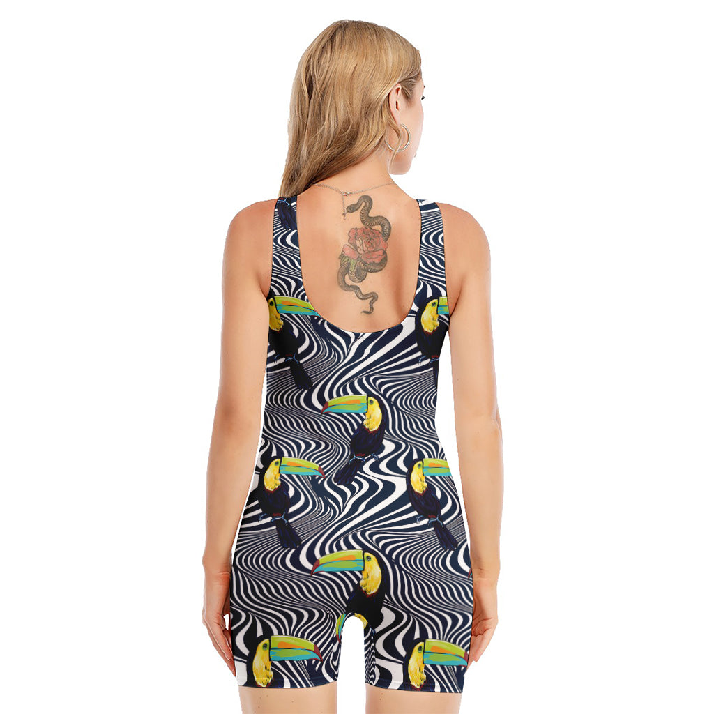 Illusion Toucan Print Sleeveless One Piece Swimsuit