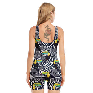 Illusion Toucan Print Sleeveless One Piece Swimsuit