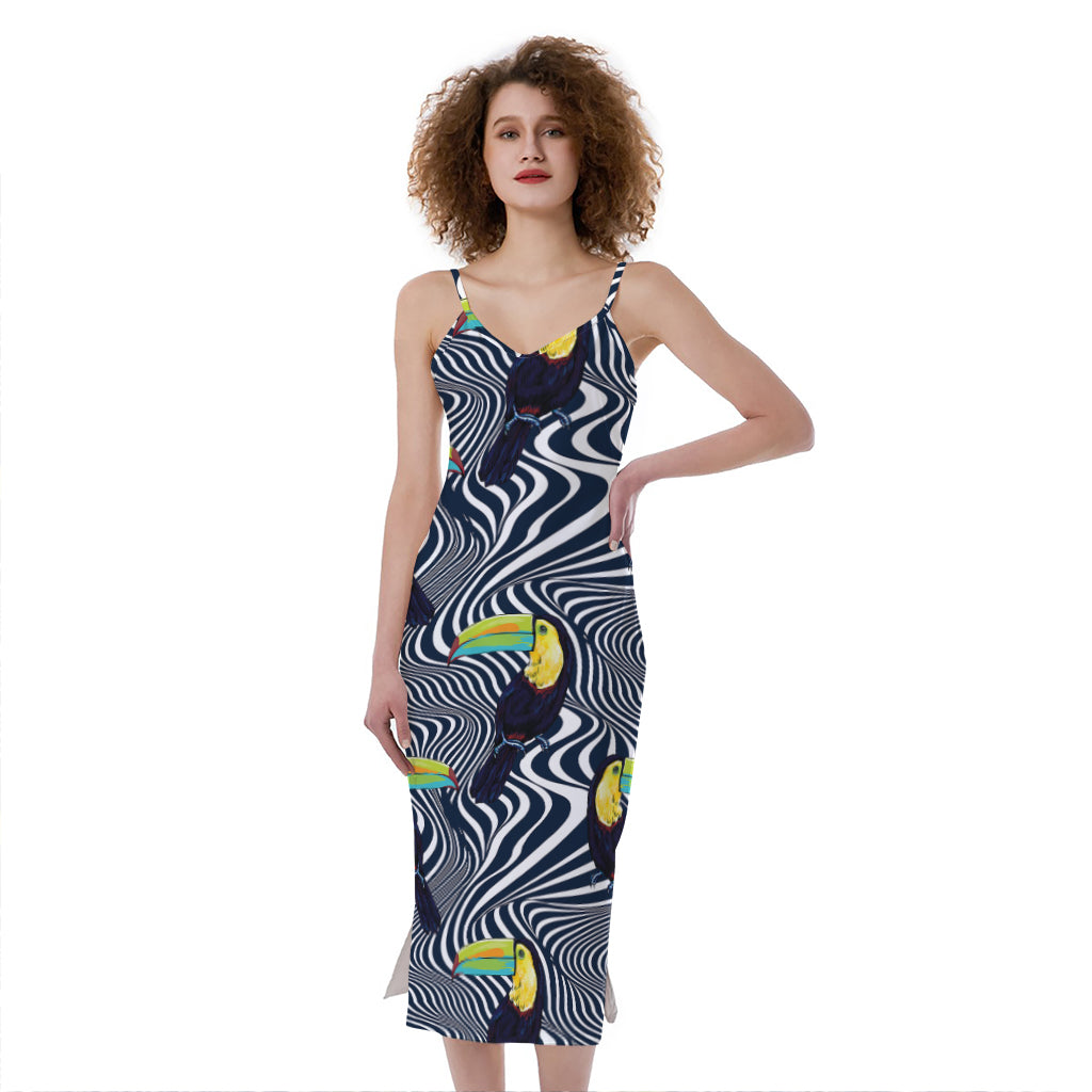 Illusion Toucan Print Slim Fit Midi Cami Dress