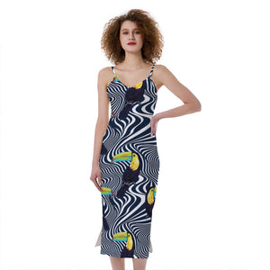 Illusion Toucan Print Slim Fit Midi Cami Dress