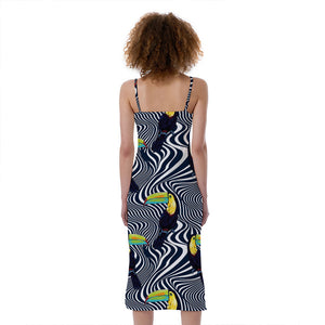 Illusion Toucan Print Slim Fit Midi Cami Dress