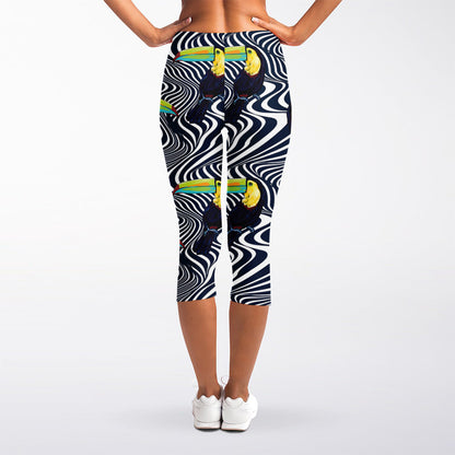 Illusion Toucan Print Women's Capri Leggings