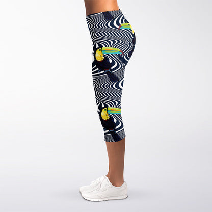 Illusion Toucan Print Women's Capri Leggings