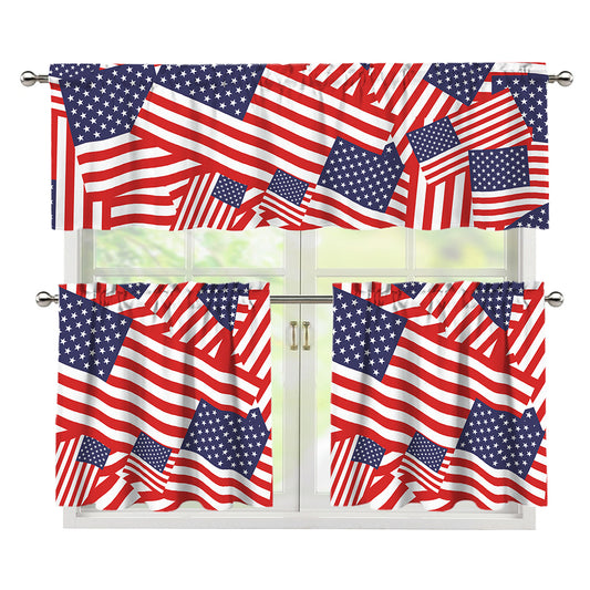 Independence Day USA Flag Pattern Print 3 Piece Kitchen Curtains