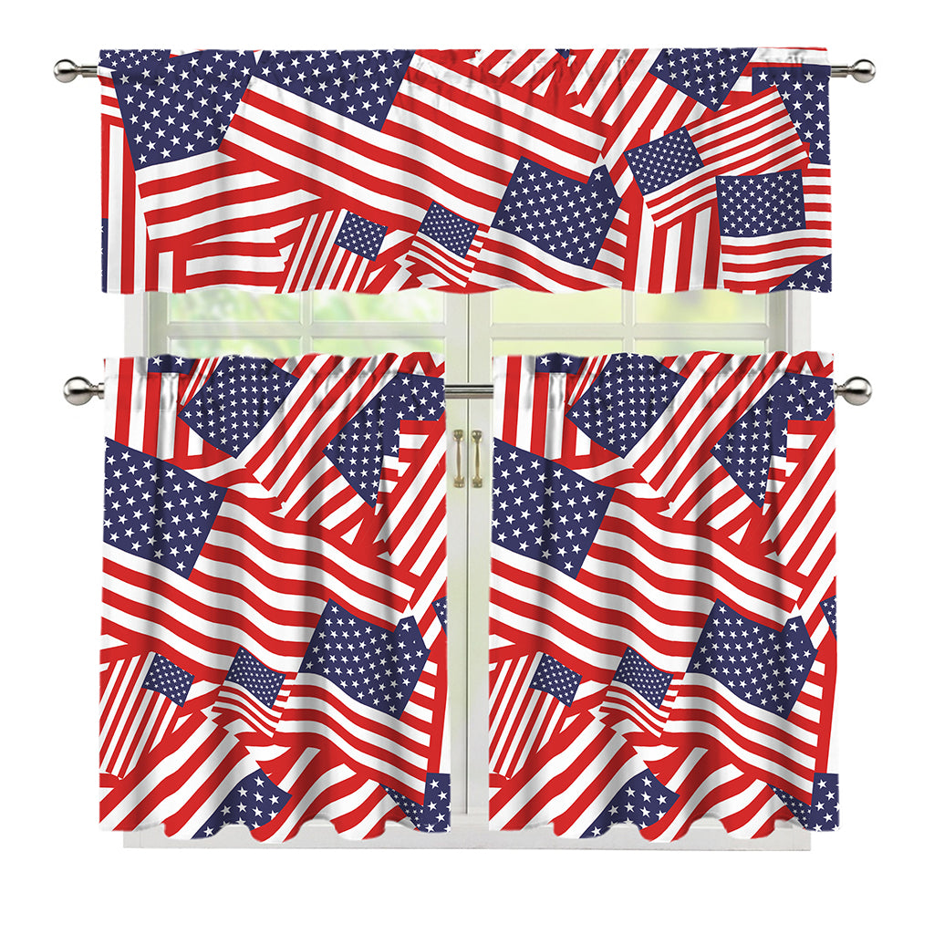 Independence Day USA Flag Pattern Print 3 Piece Kitchen Curtains