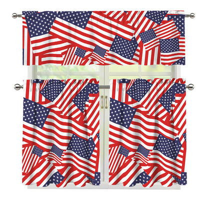 Independence Day USA Flag Pattern Print 3 Piece Kitchen Curtains