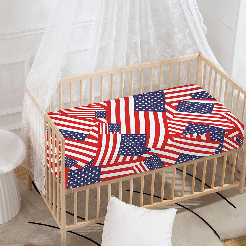 Independence Day USA Flag Pattern Print Baby Crib Sheet