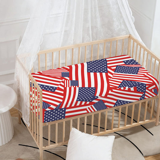 Independence Day USA Flag Pattern Print Baby Crib Sheet