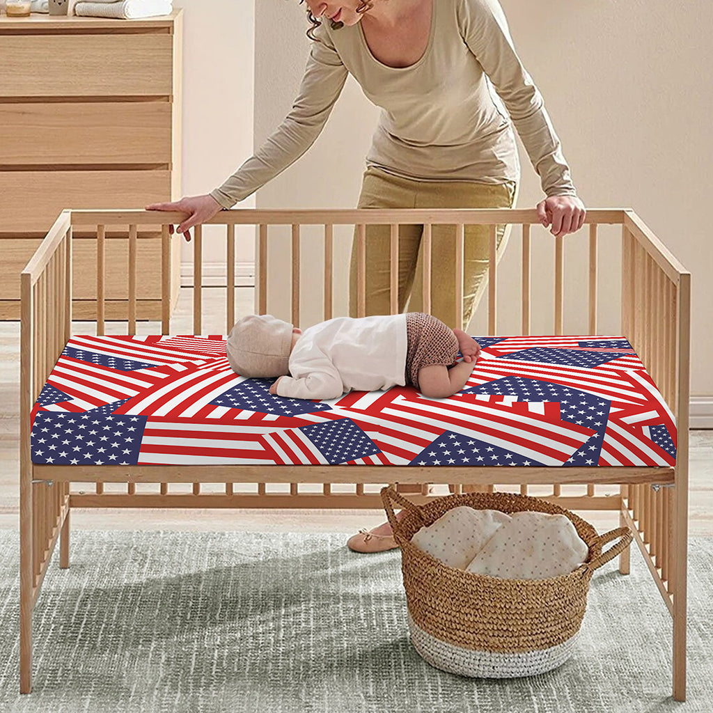 Independence Day USA Flag Pattern Print Baby Crib Sheet