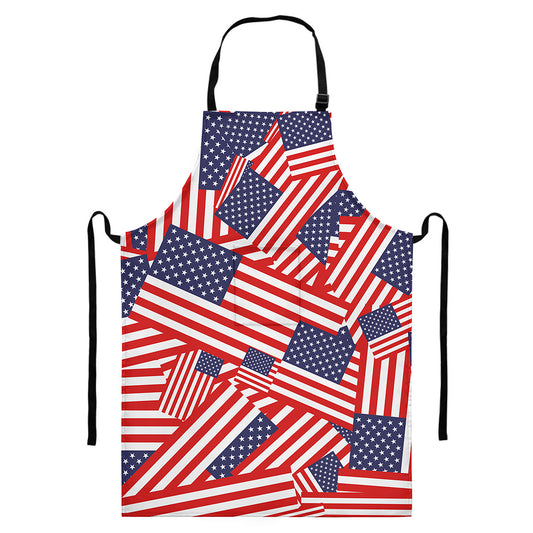 Independence Day USA Flag Pattern Print Bib Apron With Pocket