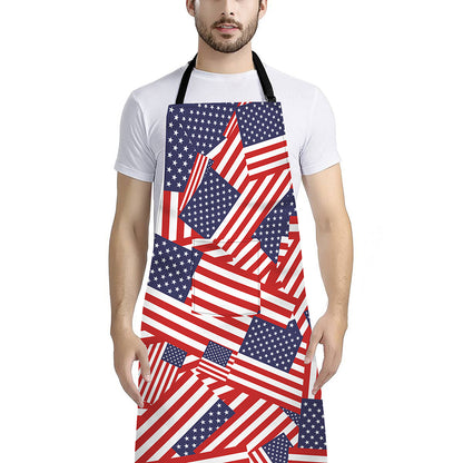Independence Day USA Flag Pattern Print Bib Apron With Pocket