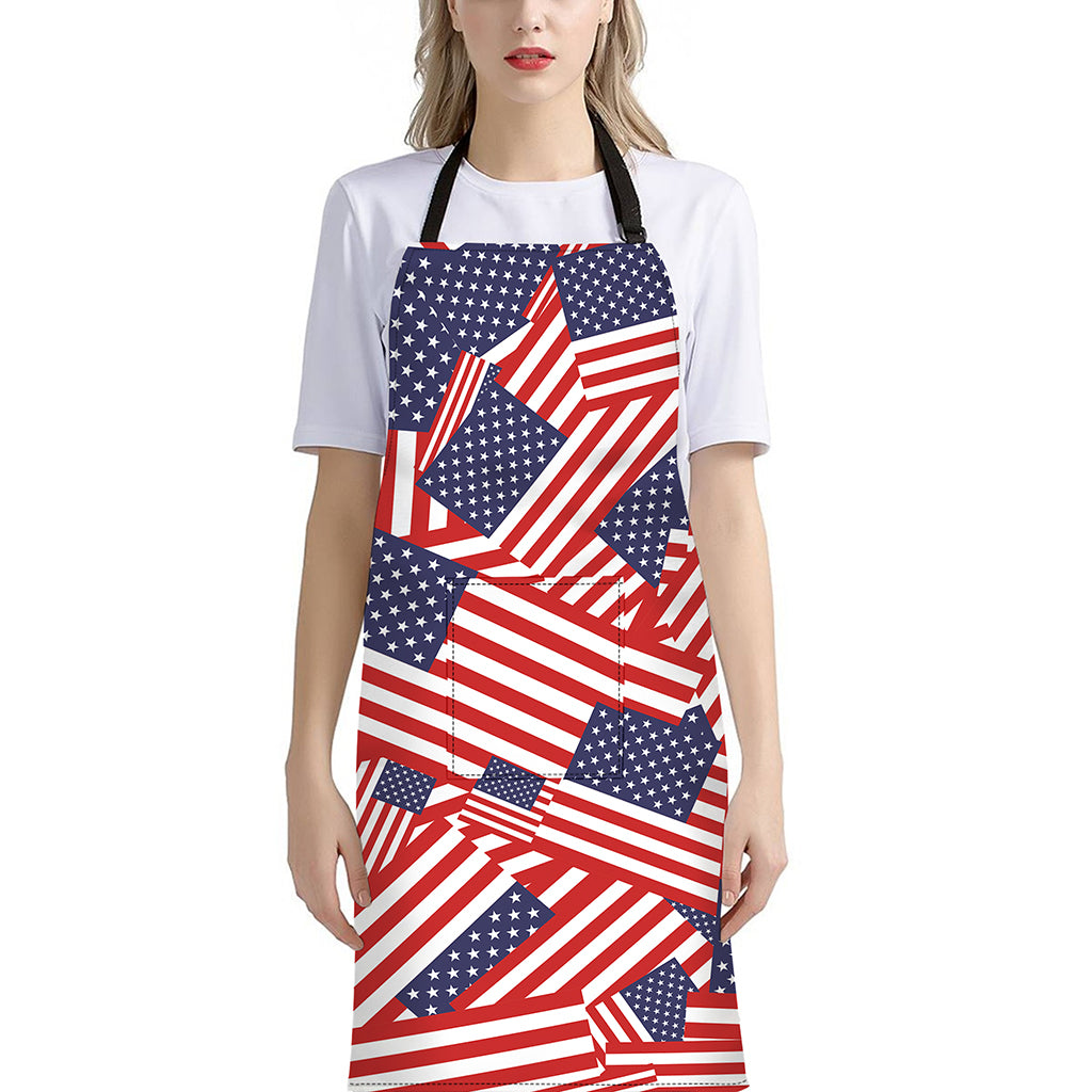 Independence Day USA Flag Pattern Print Bib Apron With Pocket