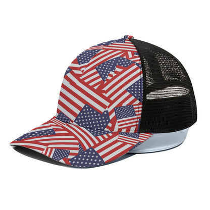 Independence Day USA Flag Pattern Print Black Mesh Trucker Cap
