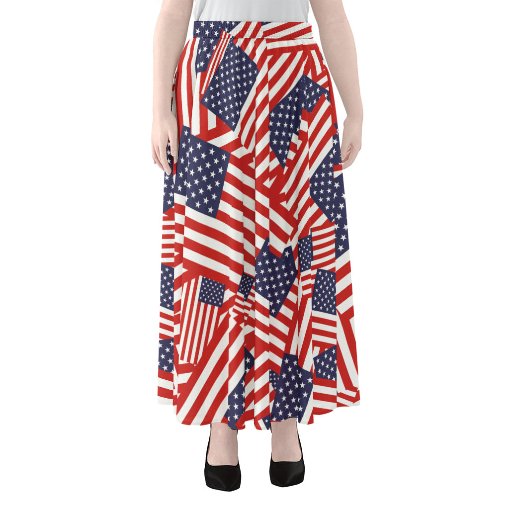 Independence Day USA Flag Pattern Print Chiffon Maxi Skirt