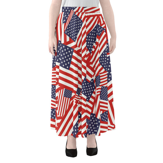 Independence Day USA Flag Pattern Print Chiffon Maxi Skirt