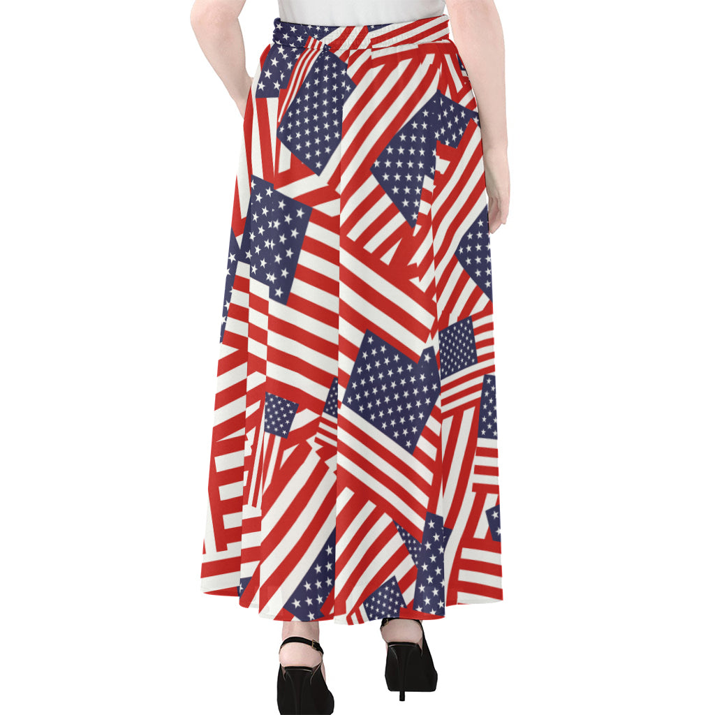 Independence Day USA Flag Pattern Print Chiffon Maxi Skirt