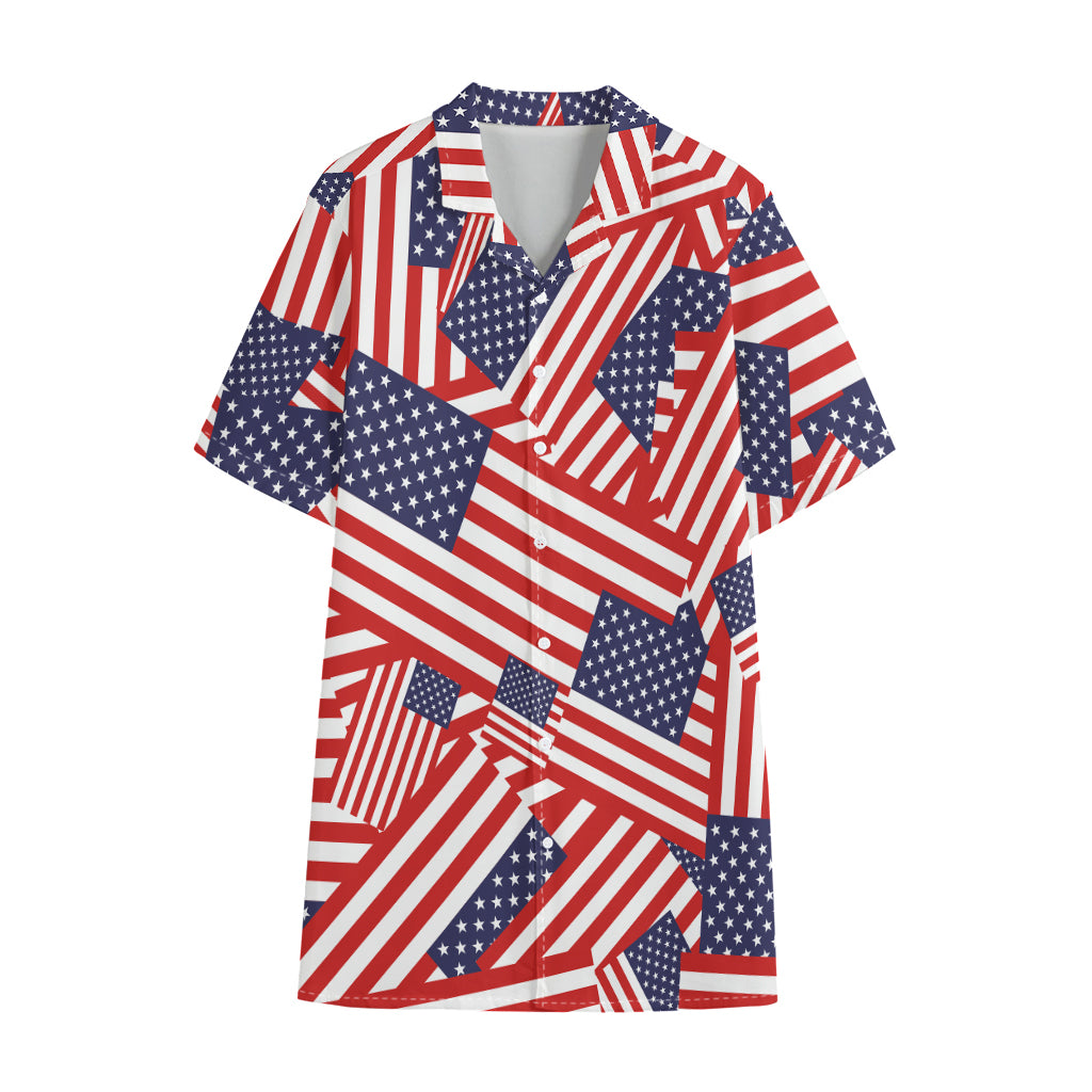 Independence Day USA Flag Pattern Print Cotton Hawaiian Shirt