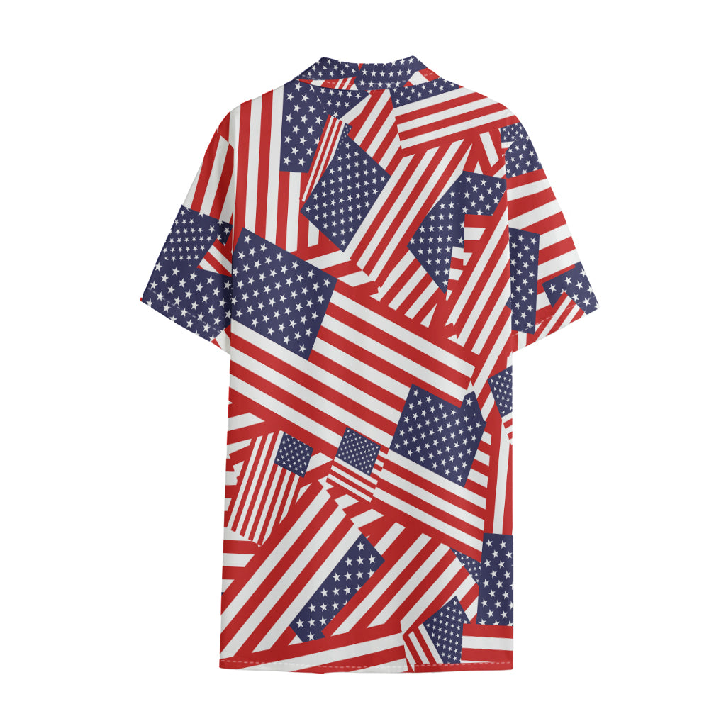 Independence Day USA Flag Pattern Print Cotton Hawaiian Shirt