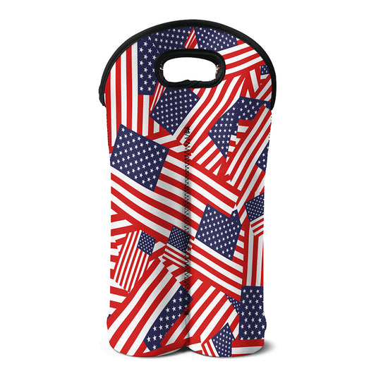 Independence Day USA Flag Pattern Print Double Neoprene Wine Tote