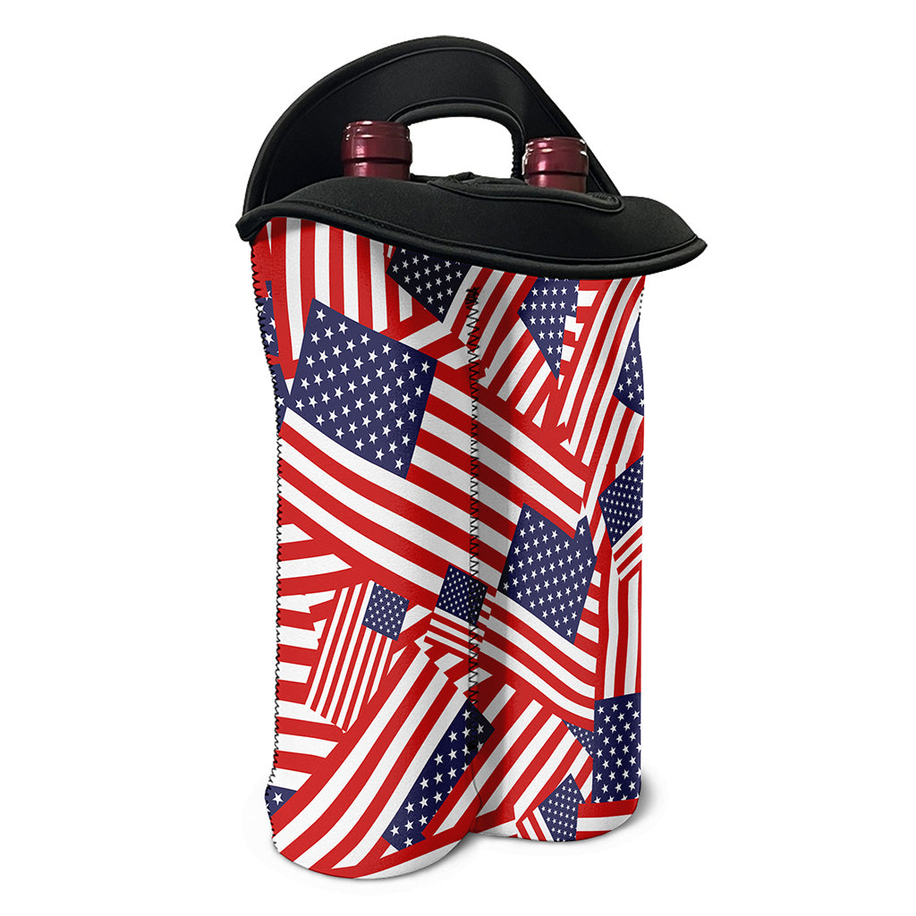 Independence Day USA Flag Pattern Print Double Neoprene Wine Tote