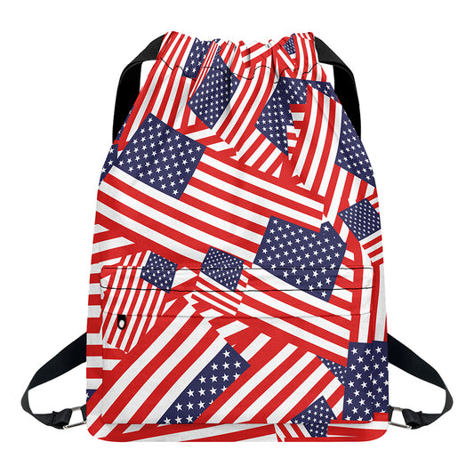 Independence Day USA Flag Pattern Print Drawstring Backpack