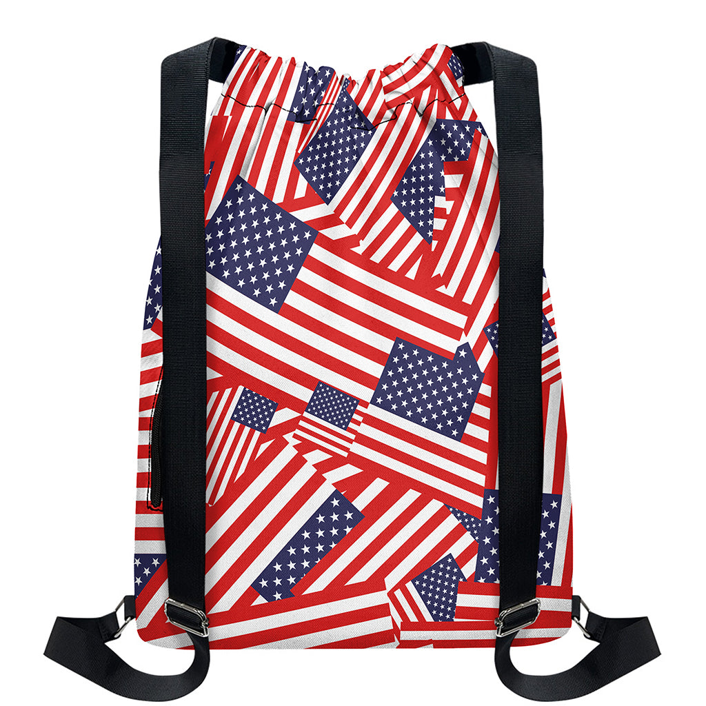 Independence Day USA Flag Pattern Print Drawstring Backpack