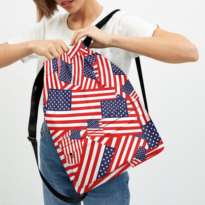Independence Day USA Flag Pattern Print Drawstring Backpack
