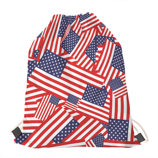 Independence Day USA Flag Pattern Print Drawstring Bag