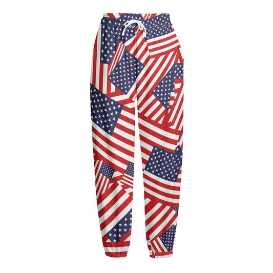 Independence Day USA Flag Pattern Print Fleece Lined Knit Pants