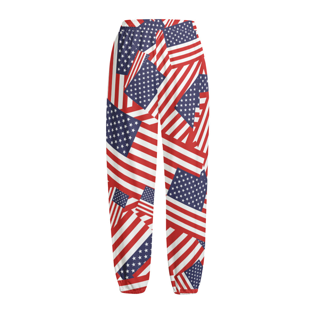Independence Day USA Flag Pattern Print Fleece Lined Knit Pants