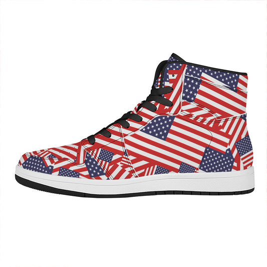 Independence Day USA Flag Pattern Print High Top Leather Sneakers