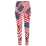 Independence Day USA Flag Pattern Print High-Waisted Pocket Leggings