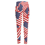 Independence Day USA Flag Pattern Print High-Waisted Pocket Leggings